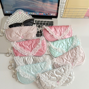 Heart-Shaped Glasses Bag with Lace Trim - Button-Closure Sunglasses <strong>Holder</strong> for Home &amp; Outings, Stylish Eyewear Storage Bag - Product Image 2