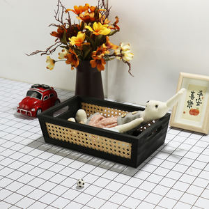 Panier en rotin noir de grande capacité Paniers de rangement de bureau Caisses en bois Plateau de service en rotin - Product Image 4