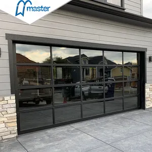 Commercial cheap aluminum alloy exterior frosted glass modern new black sectional panel garage door for homes