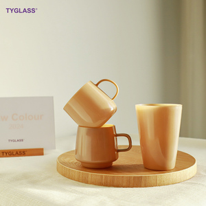 Vente <span class=keywords><strong>en</strong></span> gros, tasse à café 2025 <span class=keywords><strong>en</strong></span> verre borosilicaté rose opale opaque, tasse à thé et tasse à eau avec poignée - Product Image 4