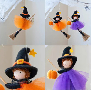 New Halloween Witch Decoration Cloth Pendant Door Handle Arrangement Pumpkin Mesh Broom Top <b>Hat</b> Angel Girl Hot Selling - Product Image 2