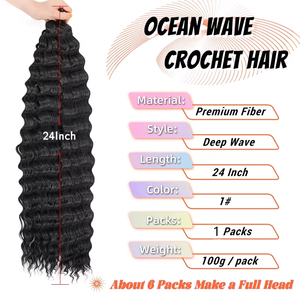 Parrucca in Fibra Sintetica Afroamericana per Estensioni Capelli Ricci, Onda Profonda, Lunga, con Lavorazione a Uncinetto - Product Image 5