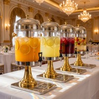 Gouden Sleutel Luxe 8L Tweekleurige Sapdispenser RVS Koude Drankenserver met IJsbuis voor Hotelbuffet Bruiloft Catering