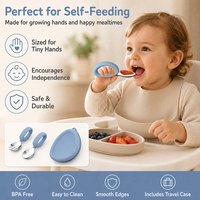 Ensemble de couverts pour bébé avec logo personnalisé, manche en acier inoxydable, design de dessin animé, cuillère et fourchette en silicone pour enfants