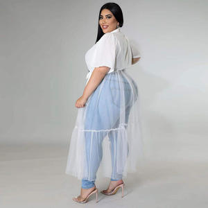 2026 taglie forti donna estate manica corta camicia lunga maglia Patchwork abito retrò Sexy Club abito <span class=keywords><strong>lungo</strong></span> in <span class=keywords><strong>Tulle</strong></span> solido - Product Image 5