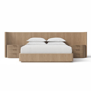 Modern Luxury <b>Oak</b> King Size Bed <b>Frame</b> Oversized Headboard Extended Shelter Bed Mansion Style Bedroom Furniture - Product Image 1