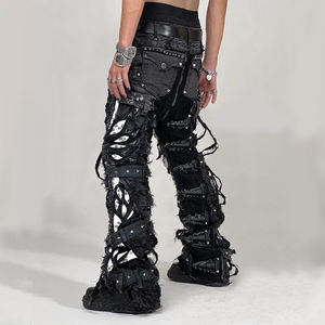 DiZNEW 도매 남성 청바지 인쇄 하이 스트리트 스타일 스택 슬림 연필 바지 캐주얼 패션 남성 청바지 플러스 사이즈 청바지 - Product Image 2