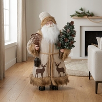 Figurine de Père Noël réaliste avec manteau à carreaux noir et blanc, poupée debout de Noël, décoration moderne de ferme