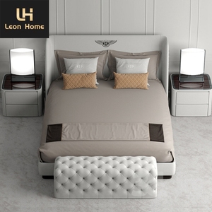 Muebles de dormitorio de estilo italiano Cuero de <span class=keywords><strong>vaca</strong></span> Villa de madera <span class=keywords><strong>Cama</strong></span> de lujo Camas de tamaño amable - Product Image 4