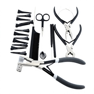 Hot Selling 12-Piece Steel Tools Kit for Hair Extensions Includes Tail Comb Bond <b>Cutter</b> Tapein Pliers <b>Ring</b> Scissor Loop Hook - Product Image 1