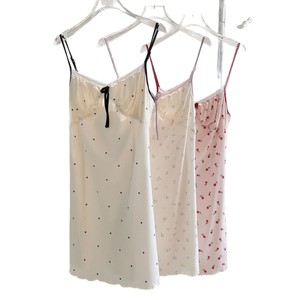 2025 Summer New French Style Pure and Cute Nightgown for Women, Solid Color Camisole with <b>Bow</b> and Print, Pajamas and Loungewear - Product Image 4