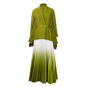 Ensemble deux pièces à la mode pour femmes <span class=keywords><strong>Miyaki</strong></span> haut élégant à manches chauve-souris et jupe plissée dégradée taille libre tenues d'automne - Product Image 6