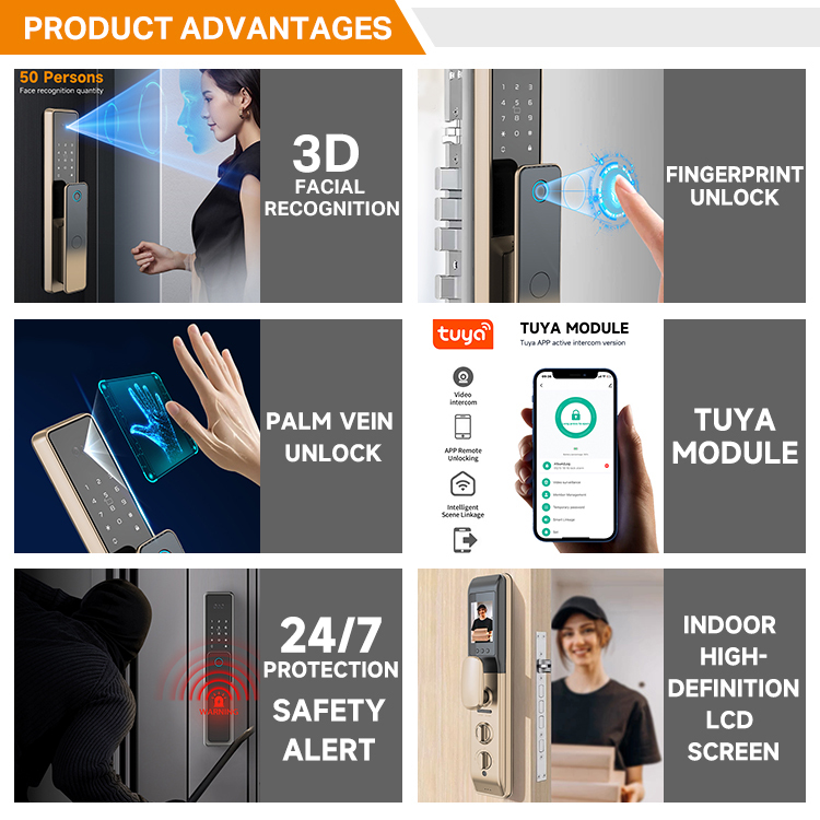 Hot-selling 3D Face Recognition Smart Door Lock with Palm Vein Fingerprint Unlock IC Card WiFi APP Security Camera for Wood Door · image 2