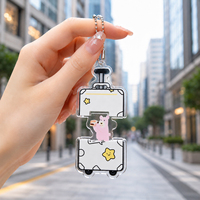 Porte-clés shaker en acrylique personnalisé en usine, pliable, à glissière, avec impression UV double face, motifs dessin animé, chiot mignon, ours, meme, pendentif de sac, vente en gros