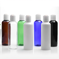 Bouteilles cosmétiques rondes en plastique PET vides, marron, noir, bleu, blanc, ambre, vert, pour liquides, 200 ml, avec bouchon à vis