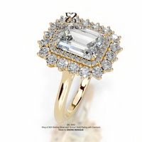 Bague en Moissanite VVS taille émeraude 2 carats avec halo serti de pierres, en argent sterling 925 plaqué or PVD, bijoux pour femme pour les soirées