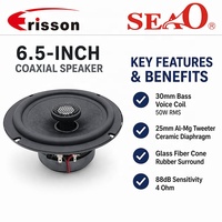 Alto-falante Coaxial Automotivo de 6.5 polegadas 50W 4Ohm 88dB Cone de Ferro Tweeter de 25mm Áudio Automotivo Profissional IATF16949 OEM Personalizado 500+ Pares