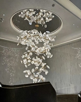 Lustre en verre spiralé personnalisé de luxe avec branche en cuivre, LED E12, hauteur réglable, pour hall d'hôtel, villa, plafond haut, moderne