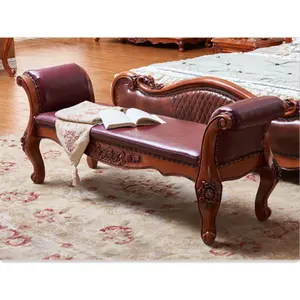 European-style bed end stool bedroom bedside shoe stool solid wood bed end stool classical head layer cowhide bed bench