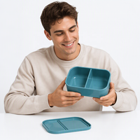 Boîte à lunch en silicone à 2 compartiments avec logo personnalisé, résistante au micro-ondes, chauffable, anti-fuite, écologique, compatible lave-vaisselle pour la maison