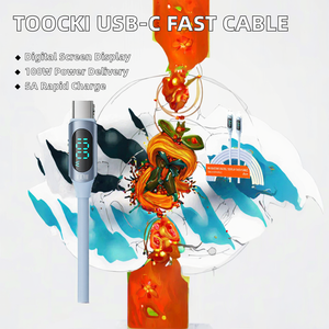 Toocki Macaron 100W PD 5A Cable de datos de carga rápida Pantalla USB Tipo <span class=keywords><strong>C</strong></span> Hecho Aleación de aluminio Trenzado Silicona Vitrina - Product Image 2