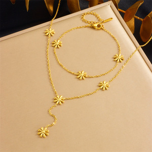 Stainless Steel Gold Plated Daisy Chain <b>Set</b> Necklace And <b>Bracelet</b> For Women Fashion Jewelry <b>Set</b> - Product Image 1
