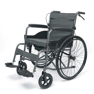 Silla de ruedas manual Xinwang de 101 cm, plegable, de acero al carbono gris hierro, con diseño de inodoro para ancianos y discapacitados. - Product Image 4