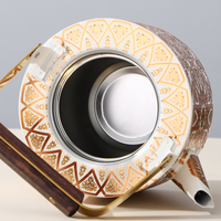 Bouilloire à café de luxe en acier inoxydable de style arabe, décoration Ramadan, motif géométrique émaillé, poignée en bois, théière
