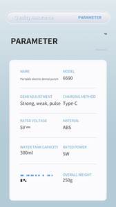 Irrigador Bucal Eléctrico Portátil, Recargable por USB, con Batería, Resistente al Agua IPX7, Dispositivo de Cuidado Dental Portátil, 5+ Niveles de Presión - Product Image 6