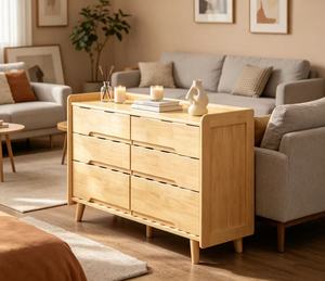Modern Solid Wood <b>6</b>-<b>Drawer</b> Cabinet Midcentury Style Storage Furniture for Living Room Home Use - Product Image 6