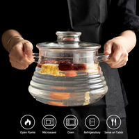 Casserole en verre borosilicate 2500 ml / 84,5 oz, casserole en verre côtelé avec couvercle pour soupe, pâtes, repas en famille, du four à la table