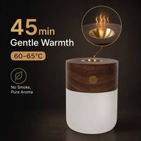 Diffuseur d'huiles essentielles en bois carré 2-en-1 avec veilleuse, chauffage 45 min, 3 niveaux de luminosité, rechargeable sans fil
