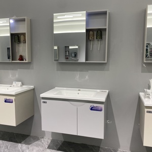 ארון אמבטיה מודרני מנירוסטה מבית WJL, כיור קרמי משולב, ארון מראה, סט ארון אחסון לחדר אמבטיה - מבוקש מאוד. - Product Image 2