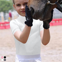 Design personnalisé équestre hauts filles course de chevaux manches courtes quatre sens extensible fermeture éclair équitation polo sport couche de base