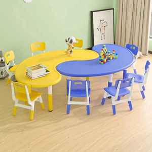 Ensemble table et chaises d'école pour la <span class=keywords><strong>maternelle</strong></span>, en plastique écologique, design moderne, pour utilisation en extérieur, bureau à domicile et salon - Product Image 1