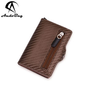 Porte-cartes RFID AndoBag pour hommes et femmes, en fibre de carbone, avec système pop-up, portefeuille court professionnel, pince à billets en aluminium. - Product Image 1