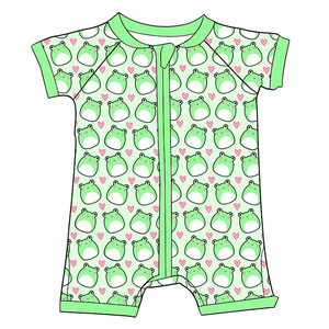 Combinaison bébé à imprimé grenouille mignon, fermeture éclair bidirectionnelle, en fibre de bambou, douce et respirante, vêtements de nuit pour nourrissons - Product Image 1