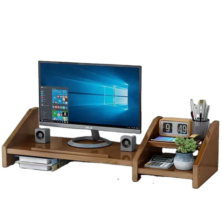 Home office application 2-tier computer monitor riser stand with printer computer laptop
