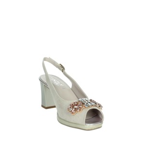 Sandali da donna Beige con cinturino alla caviglia con tacco stringato MM275042 alla moda quadrato e punta per uso estivo all'aperto - Product Image 5