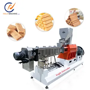 Industrial automatic Jinan Halo twin screw extruder corn filled puffed snack food production manufacturing equipment machinery