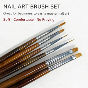 Ensemble de 6 pinceaux à ongles personnalisables avec manche en bois, poils en nylon, formes ovales et liner, pour manucure DIY, salon et peinture au gel - Product Image 2