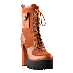 Stivaletti da Donna Marroni <span class=keywords><strong>con</strong></span> Lacci e Plateau 2025, <span class=keywords><strong>Tacco</strong></span> Grosso <span class=keywords><strong>con</strong></span> Tasca, Calzature alla Moda per Feste - Product Image 2