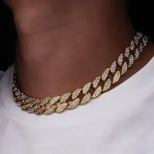 13mm exquis plaqué or Bling strass cristal diamant finition dorée Miami cubain lien chaîne collier hommes Hip hop colliers