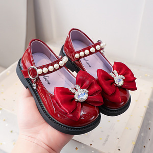 2026 Spring & Autumn Girls' Leather Shoes <b>Kids</b>' Soft Bottom Princess Shoes with Rhinestone Rabbit Design Sweet Lolita Shoes fo - Product Image 3
