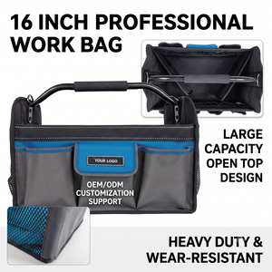 Professional 16 Inch Heavy Duty <b>Tool</b> Bag Open Top Organizer Tote with Metal Handle & Hard Base, Supports OEM/ODM - Product Image 5