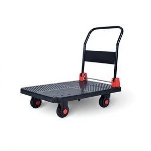 Chariot à plateau pliable noir à 4 roues, capacité de 600 lb, surface texturée, design pliable, assemblé - Product Image 1