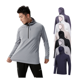 Abbigliamento da corsa invernale aderente da <span class=keywords><strong>uomo</strong></span> a maniche lunghe con cappuccio mezza tirata da allenamento ad asciugatura rapida per traspirante antivento - Product Image 1