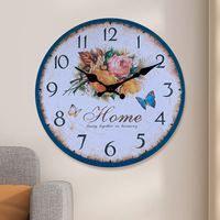 Jam dinding retro kayu Eropa grosir jam logo kustom MDF gantungan dinding rumah Jam dekorasi senyap OEM/ODM