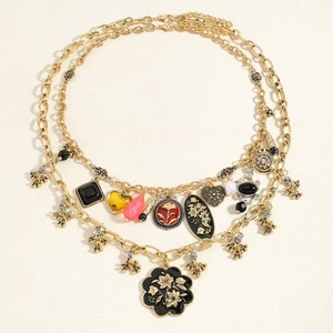 Collier double couche tendance avec pendentif cœur et fleur vintage, collier ras du cou vintage, bijoux de mode pour femme, Collar De <span class=keywords><strong>Moda</strong></span> - Product Image 4