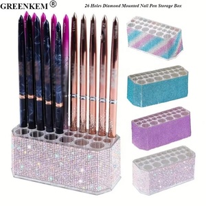Nouveau 26 Trous <span class=keywords><strong>Diamant</strong></span> Monté Nail Pen Storage Box Brow Pencil Storage Rack Nail Brush Storage Rack - Product Image 1